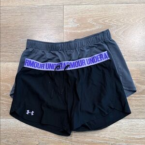 Under Armour Shorts (1 gray & 1 black)with Branded Waistbands - size Medium. EUC